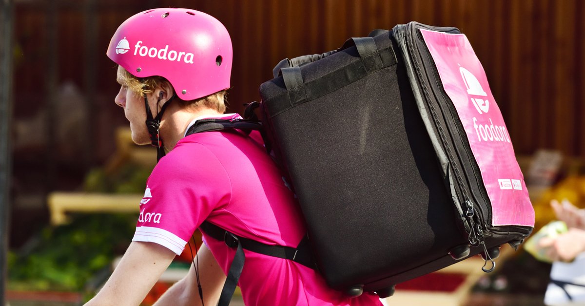 Foodora Rider Wearing Company Logos