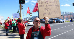 Bunnings worker protesting 